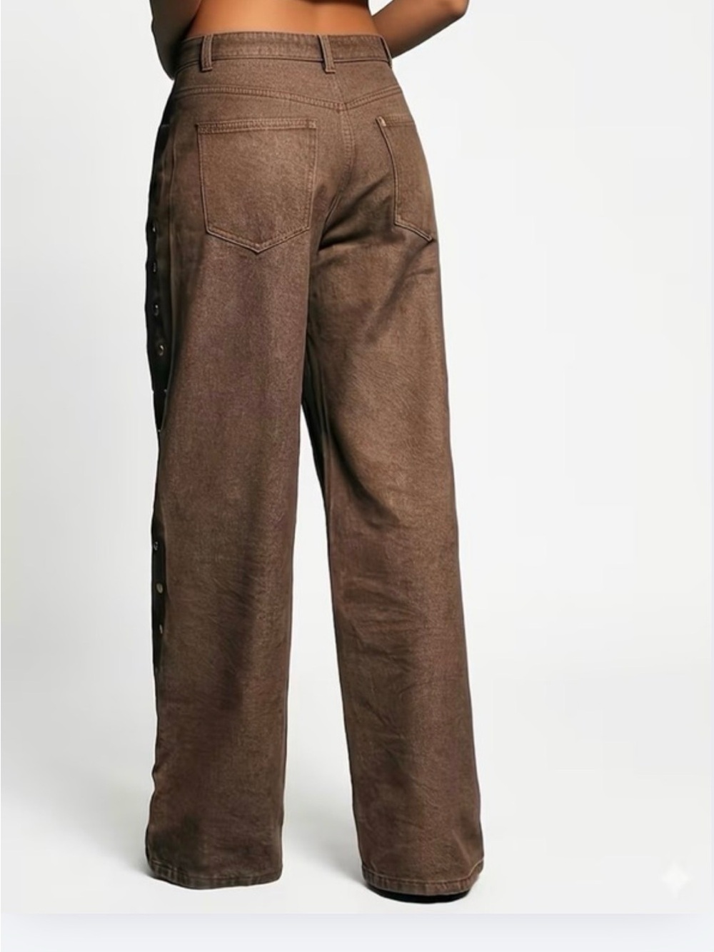 PANTS: Brown Riveted/Studded Wide-Leg Denim, NWOT - Picture 5 of 7